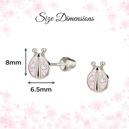 Cherished Moments Children's Sterling Silver or 14k Gold Plated Pink Ladybug Screw Back Earrings for Babies, Little Girls, Kids and Toddlers