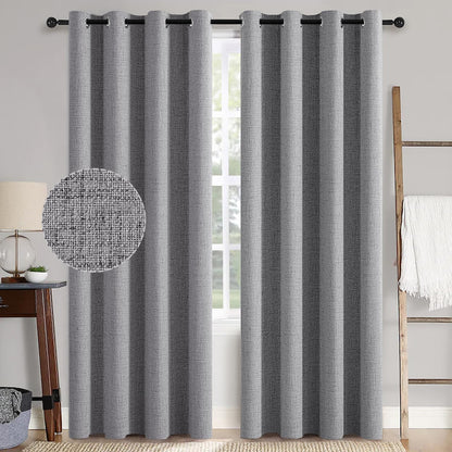 MIULEE 100% Blackout Linen Textured Curtains for Bedroom Solid Thermal Insulated Natural Beige Grommet Room Darkening Curtains & Drapes Luxury Decor for Living Room Nursery 52 x 84 Inch (2 Panels)