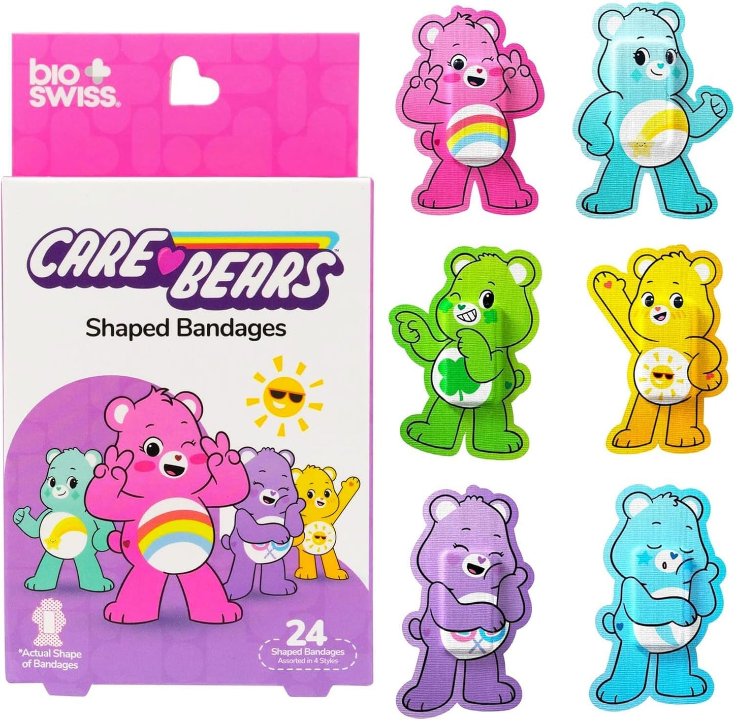 Care Bears Shaped Bandages Set for Kids - Bundle Includes 2 Boxes of 24 Count Colorful Adhesives and Stickers | Care Bears First Aid Kit Supplies for Girls, Boys