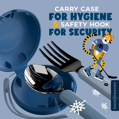 Bentoheaven Kids Travel Utensils with Case, Food-Grade Stainless Steel & BPA-Free Plastic, Travel Cutlery Set, Dishwasher Safe Fork, Spoon & Case, Reusable Flatware, Silverware for Kids (Horse)