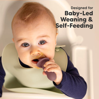 KeaBabies 4-Pack Silicone Baby Spoons and Forks Set - Baby Led Weaning Utensils 6-12 Months, Self Feeding Toddler Spoon & Fork for Training, Teething, Easy to Hold, BPA-Free Silicone (Roseate)