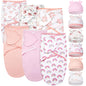 Ramede 6 Pack Baby Swaddle Blanket with Hats Sleep Swaddle for 0-3 Months Newborn Sacks Soft Cotton Wearable for Boy Girl
