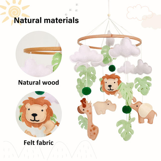 Safari Baby Mobile, Jungle Mobile for Crib, Crib Mobile for Boys and Girls, Nursery Mobile for Bassinet, Pack and Play,Lion Elephant Giraffe Hippopotamus Mobile