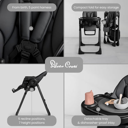 Silver Cross Gourmet High Chair for Babies and Toddlers - Portable Lightweight Baby High Chair for Newborns to 3 Years - Foldable Toddler Chair, Easy to Clean, with Deep Recline & 7 Height Positions