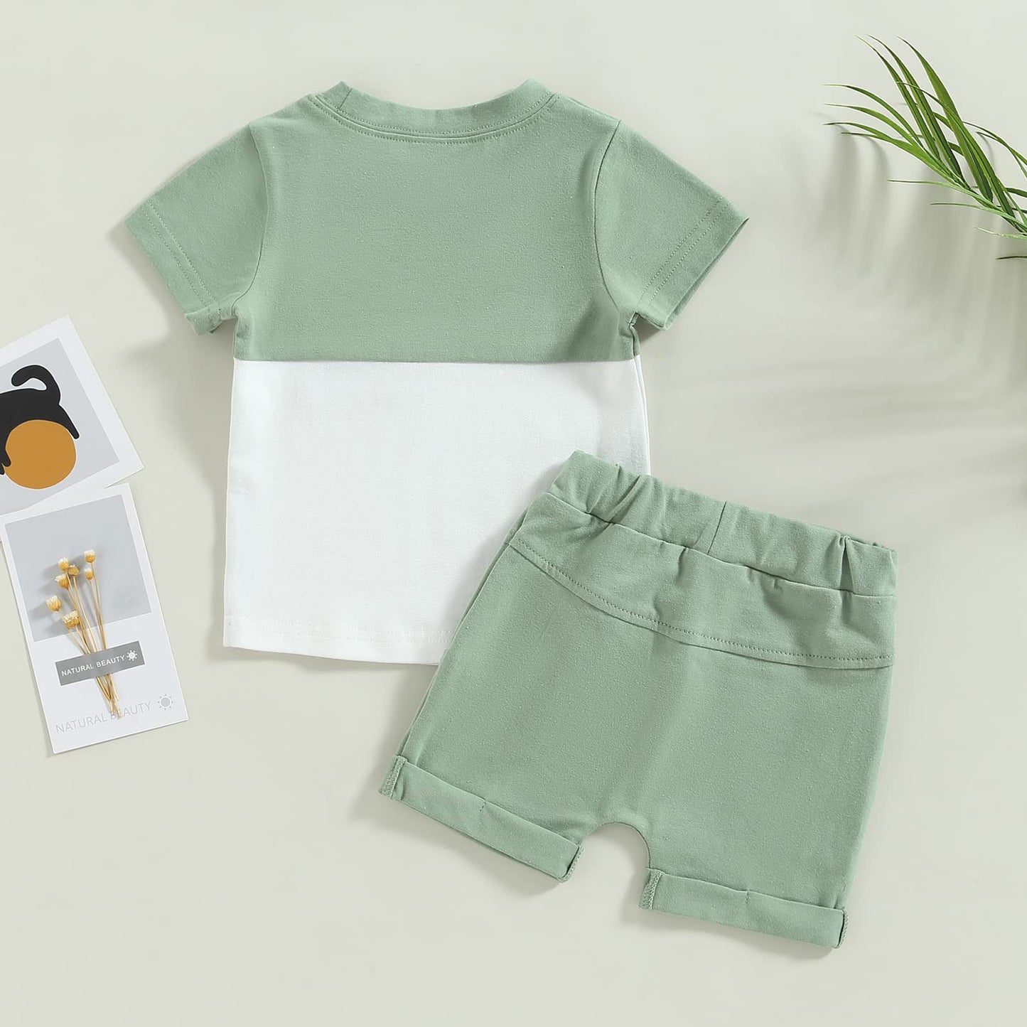 Karwuiio Toddler Baby Boy Summer Outfit Short Sleeve T-Shirt Tops Elastic Waist Shorts Set Baby Boys Clothes