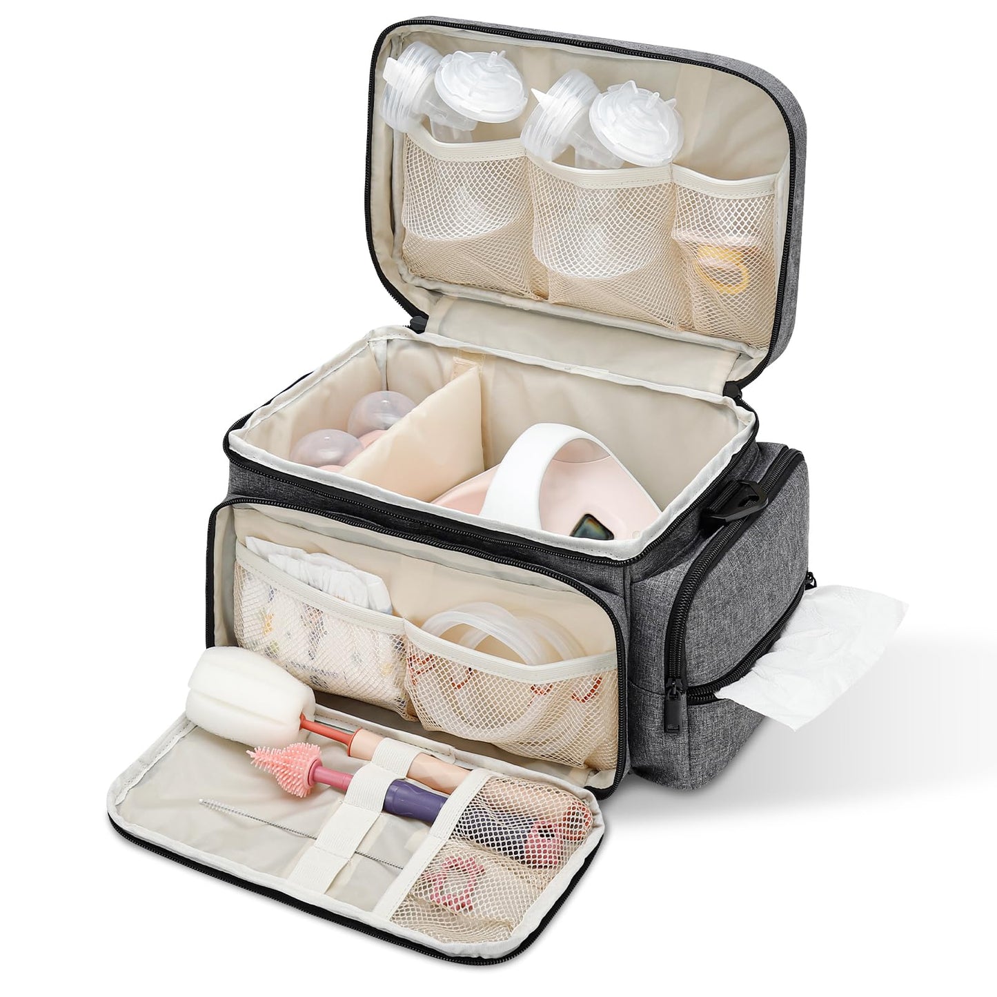 Breast Pump Bag Fit for Spectra S1 and S2, Pumping Bag with Waterproof Mat for Pump Accessories, Portable Pump Carrying Case for Work, Travel and Family Use, Black