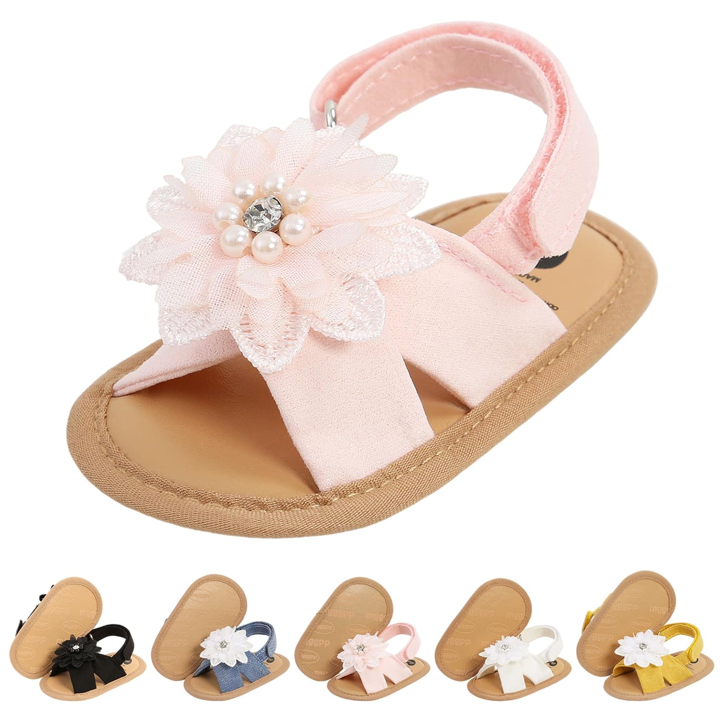 CoKate Baby Girls Sandals Ruffle Bowknot Premium Soft Sole Anti-Slip Open Toe Breathable Summer Outdoor First Walker Shoes Baby Sandals 0-3 months girls