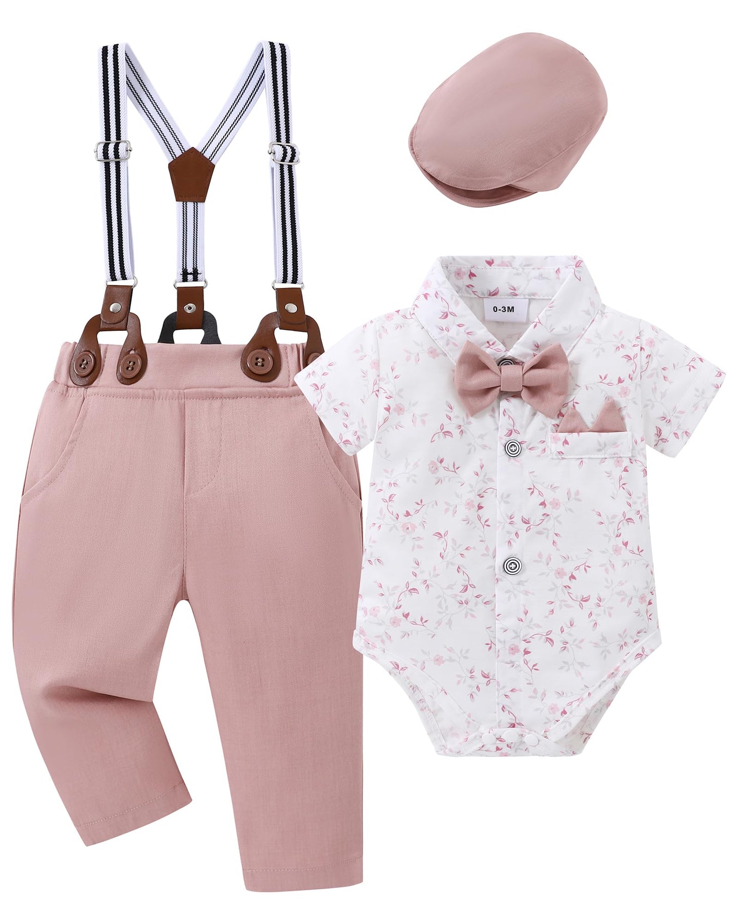 YALLET Baby Boy Clothes Suit Newborn Infant Gentleman Outfits, Formal Dress Shirt+Bowtie+Suspender Shorts Wedding Party Set