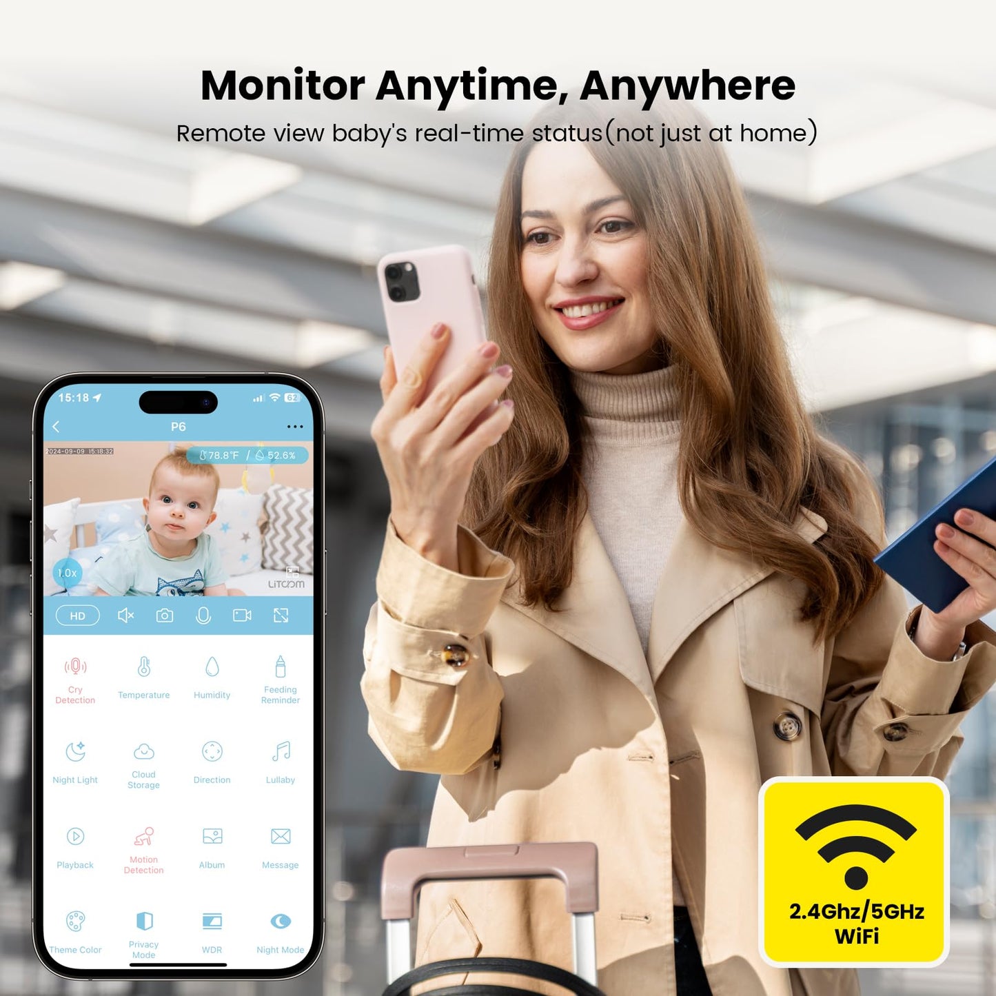 litokam 4MP Baby Monitor with 2 Cameras and Audio, 5-inch 1080P Split-Screen, No WiFi & 5G/2.4G WiFi, Remote Pan-Tilt-Zoom, Night Vision, VOX, Temperature Sensor, 2-Way Talk, 7 Lullabies, 1000ft Range