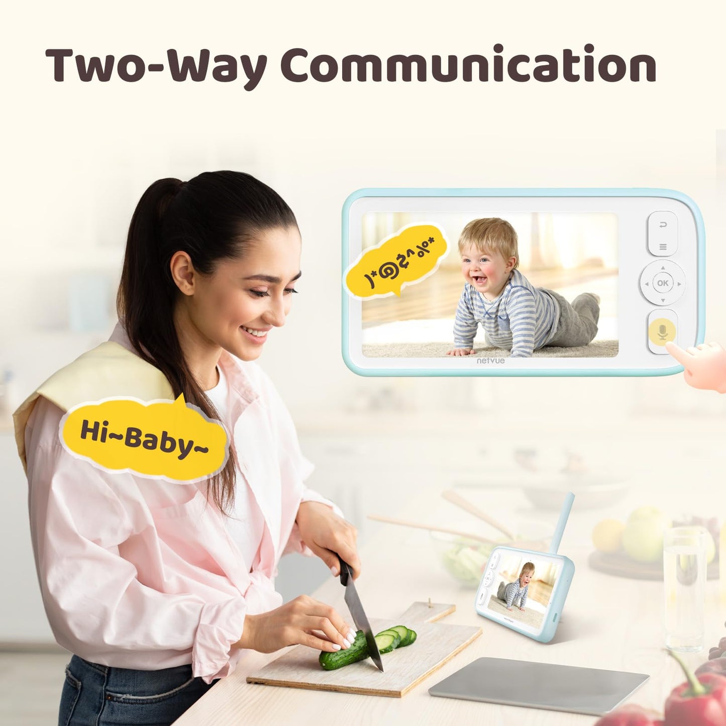 NETVUE Upgraded Baby Camera Monitor Video - 5000mAh Baby Monitor with Camera and Audio, 5" Display, 4 in 1 Bracket Meets The Needs in All Scenarios, Smart Phone App, Cry Detection