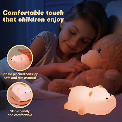 Night Light for Kids, Cute Pink Silicone Hippo Night Light, Rechargeable, Touch Sensor Bedside Table Lamp, Squishy Animal Led Lamp for Bedroom Living Room Gift Decor, Red, AAB-00212