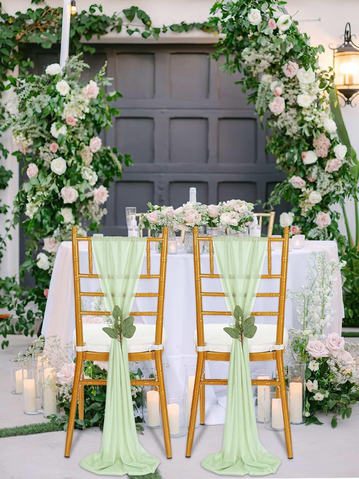QueenDream Light Blue Sashes Chair Aisle Decorations: 24 Pack Baby Shower Chair Cover 8FT Long Tulle Draping Fabric Wedding Reception Church