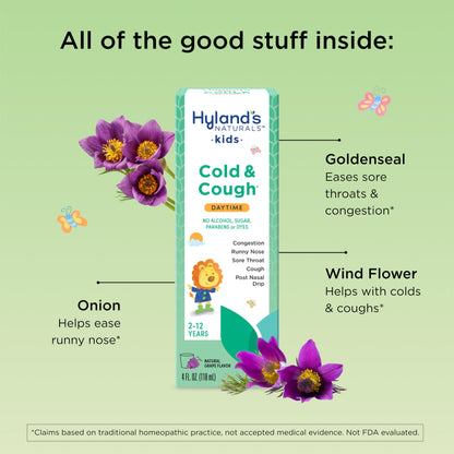 Hyland's Kids Cold and Cough, Day and Night Combo Pack, Cold Medicine for Ages 2 and up, Syrup Cough Medicine for Kids, Nasal Decongestant, 4 Fl Oz (Pack of 2)