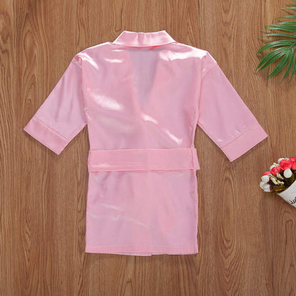 FIOMVA Toddler Kids Baby Boys Girls Silk Satin Bathrobe Long Sleeve Kimono Robes Infant Nightgown Sleepwear Clothes