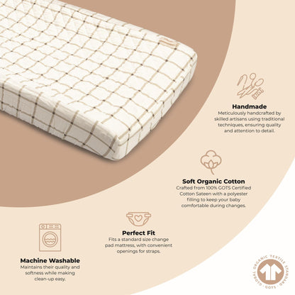 Crane Baby Quilted Changing Pad Cover with Animal Print, Breathable Cotton Sateen, Fits Standard 16”X32” Pads, Ocean Whale Blue