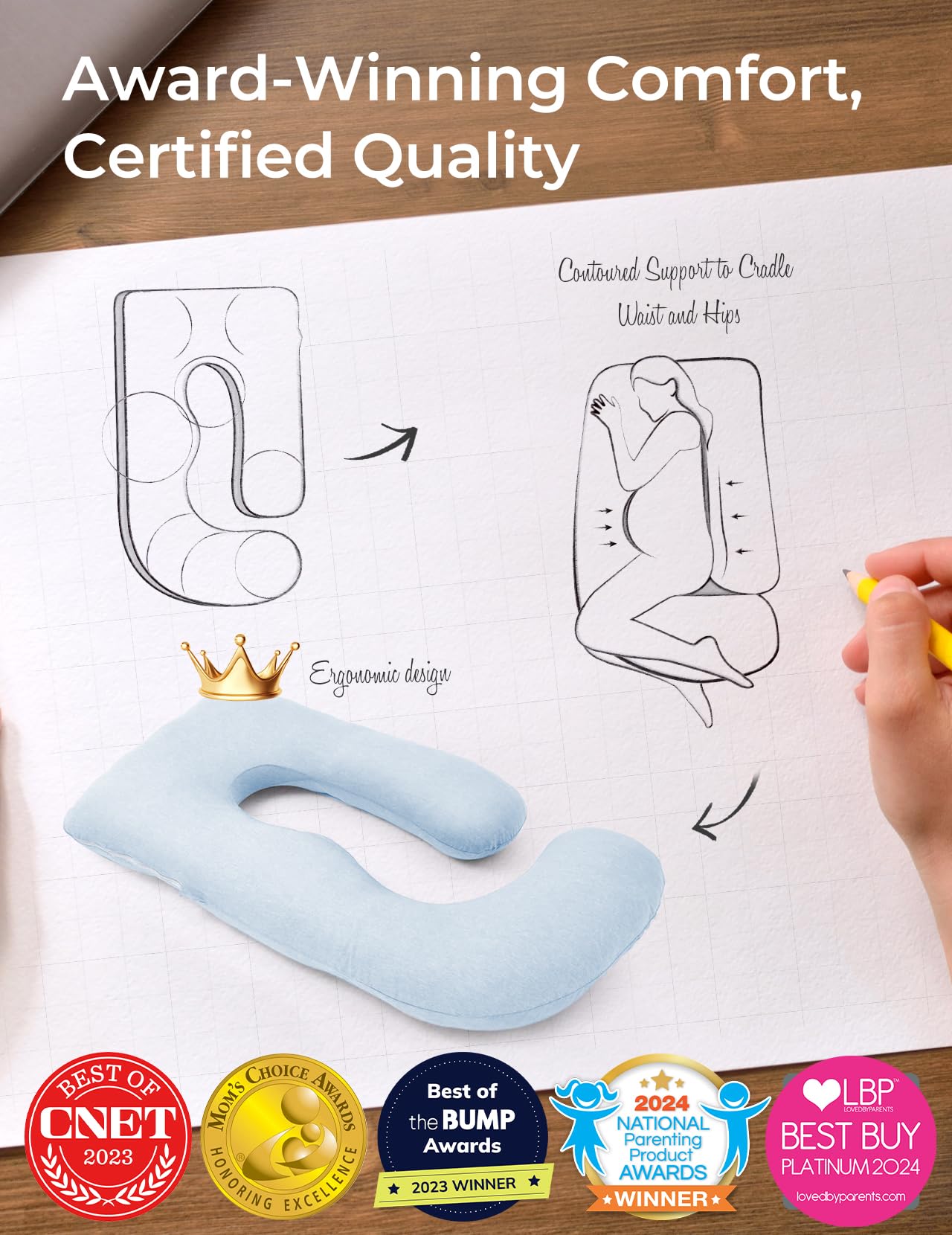 Momcozy Pregnancy Pillows for Sleeping, U Shaped Full Body Maternity Pillow with Removable Cover - Support for Back, Legs, Belly, HIPS for Pregnant Women, 57 Inch Pregnancy Pillow for Women, Grey