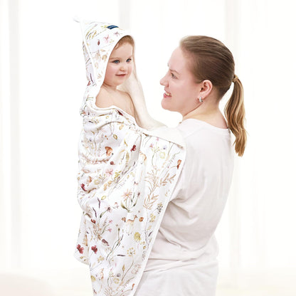 GRSSDER Baby Hooded Towel 2 Pack for Newborn, Super Soft Bath Towels with Original Design, Ultra Absorbent Knit Terry, Large Toddler Towels with Hood for Girls, Shower Gifts for Infant, 34"x 34"