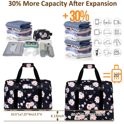 Expandable Travel Duffle Bags Weekender Overnight Bags for Women Men Hospital Bag for Women Labor Delivery with Toiletry Bag Waterproof