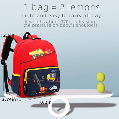Car Dinosaur Kids Toddler Backpack for Boys and Girls Children Waterproof Preschool Bag(Red Music Party)