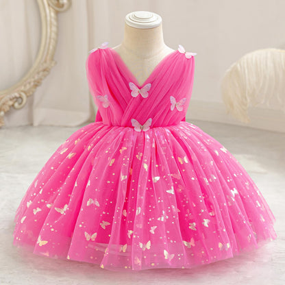 IDOPIP Toddler Baby Girls Shiny Butterfly Tutu Dress Princess Birthday Party Pageant Flower Girl Wedding V-Backless Dresses