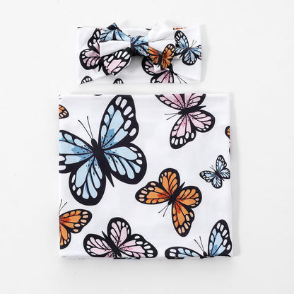 Galabloomer Newborn Receiving Blanket Headband Set Baby Flower Swaddle (vintage flower)