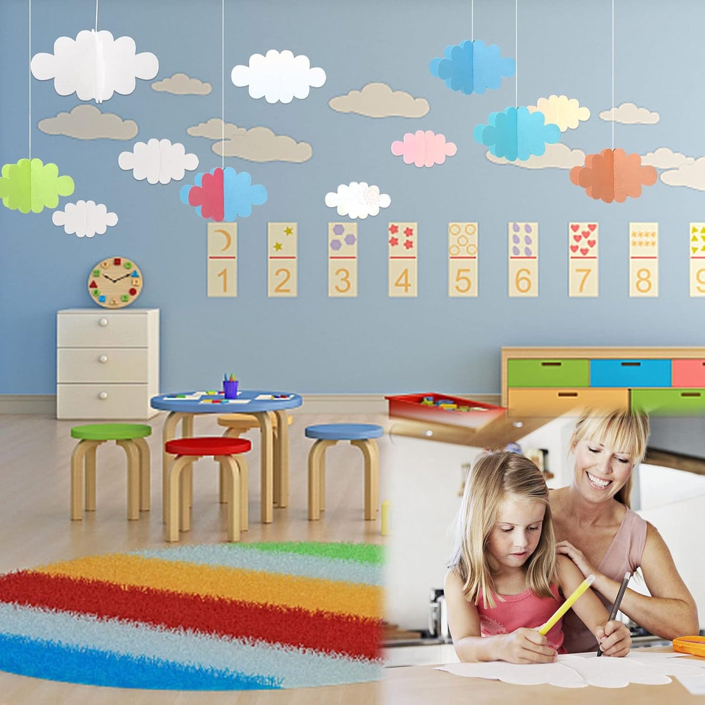 16 Pcs 3D Cloud Decorations Hanging Clouds for Ceiling Artificial Clouds Props Fake Cloud Ornaments Wall Decor Clouds Imitation Decorations Baby Shower Ceiling Party Nursery Children Room Art Wedding