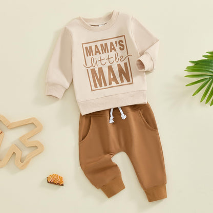 Toddler Baby Boy Sweatshirt Outfit Mamas Little Man Long Sleeve Shirt Jogger Pants Fall Outfits Winter Clothes Set