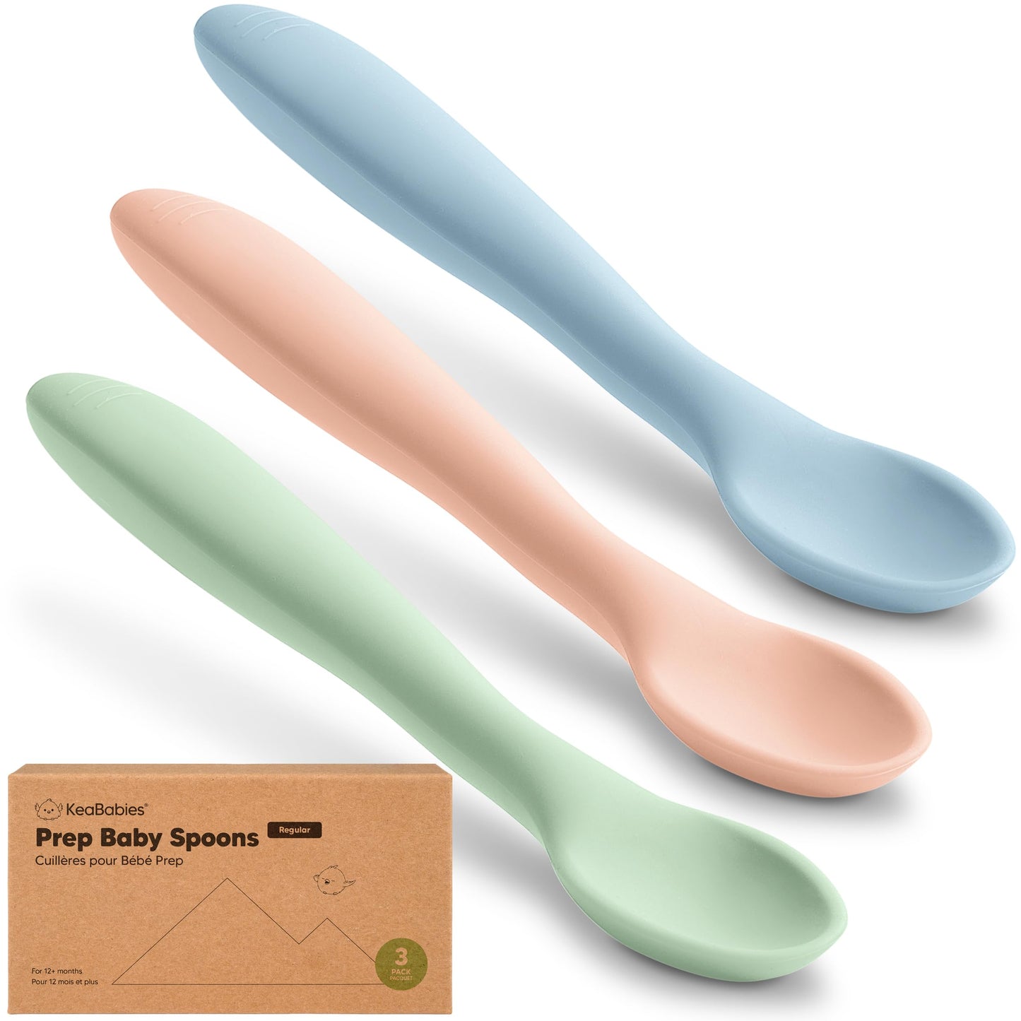 KeaBabies Silicone Baby Spoons, Self Feeding 6-12 months - 3-Pack Baby Weaning Eating Utensils, Toddler First Food Training Spoon, Infant, Kids Feeding Supplies Essential Set, Dishwasher-safe (Slate)