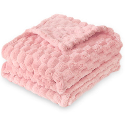 HOMRITAR Baby Blanket for Boys or Girls 3D Jacquard Fluffy Fuzzy Soft Warm Cozy Flannel Fleece Warm Blanket for Nursery, Stroller Toddler Bedding (30 x 40 Inch, Blue)