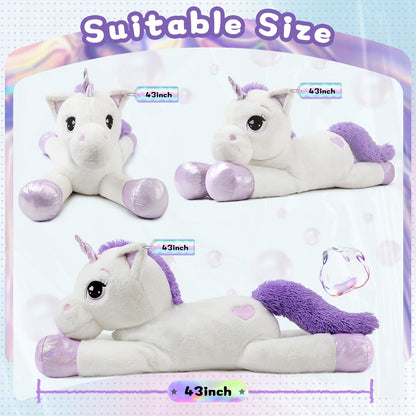 43" Giant Unicorn Stuffed Animal, Unicorn Plush Pillow Toys Big Plushy Fluffy, Gift for Girls Kids Boys Girlfriend, White & Purple