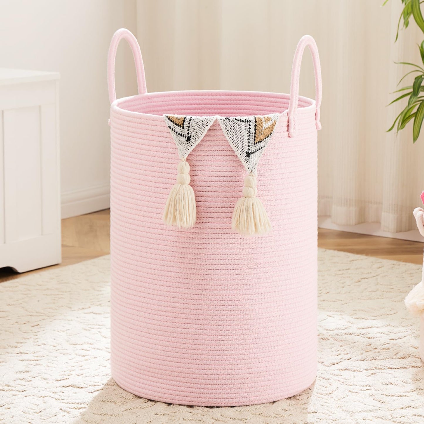 Laundry Basket,Woven Cotton Rope Laundry Hamper,60L for Decor Storage of Dirty Clothes,Toys and Blankets in Bathroom,Baby Room and Living Room