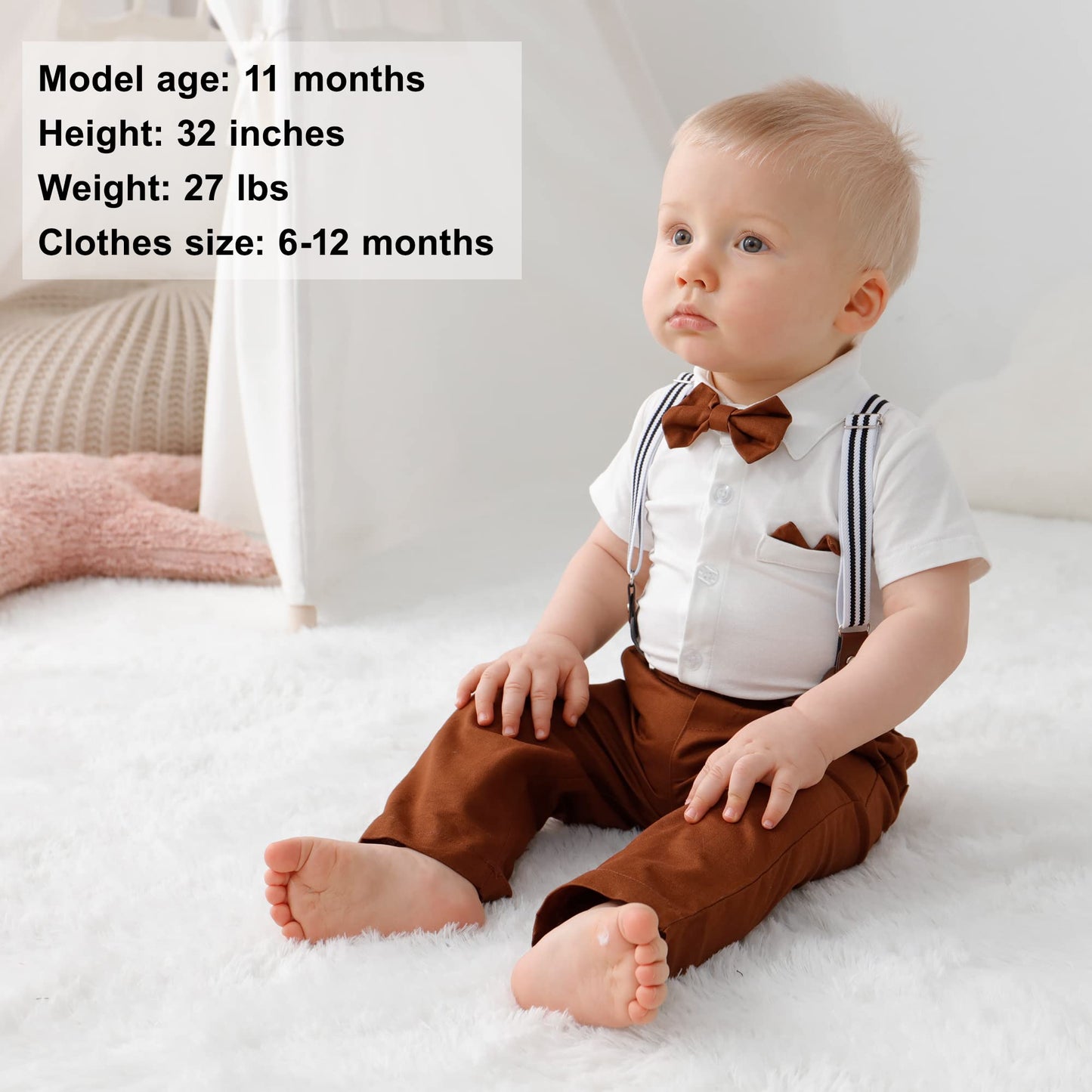 YALLET Baby Boy Clothes Suit Newborn Infant Gentleman Outfits, Formal Dress Shirt+Bowtie+Suspender Shorts Wedding Party Set