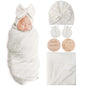 Newborn Receiving Blanket with Bow Hat Mittens Wooden Card Set Wheat-Pattern Newborns Toddler Baby Boy Girl Nursery Swaddle Wrap