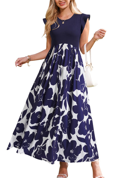 OUGES Women 2025 Spring Summer Dresses Maternity Sleeveless Ribbed Fashion Casual Outfits Maxi Dress with Pockets
