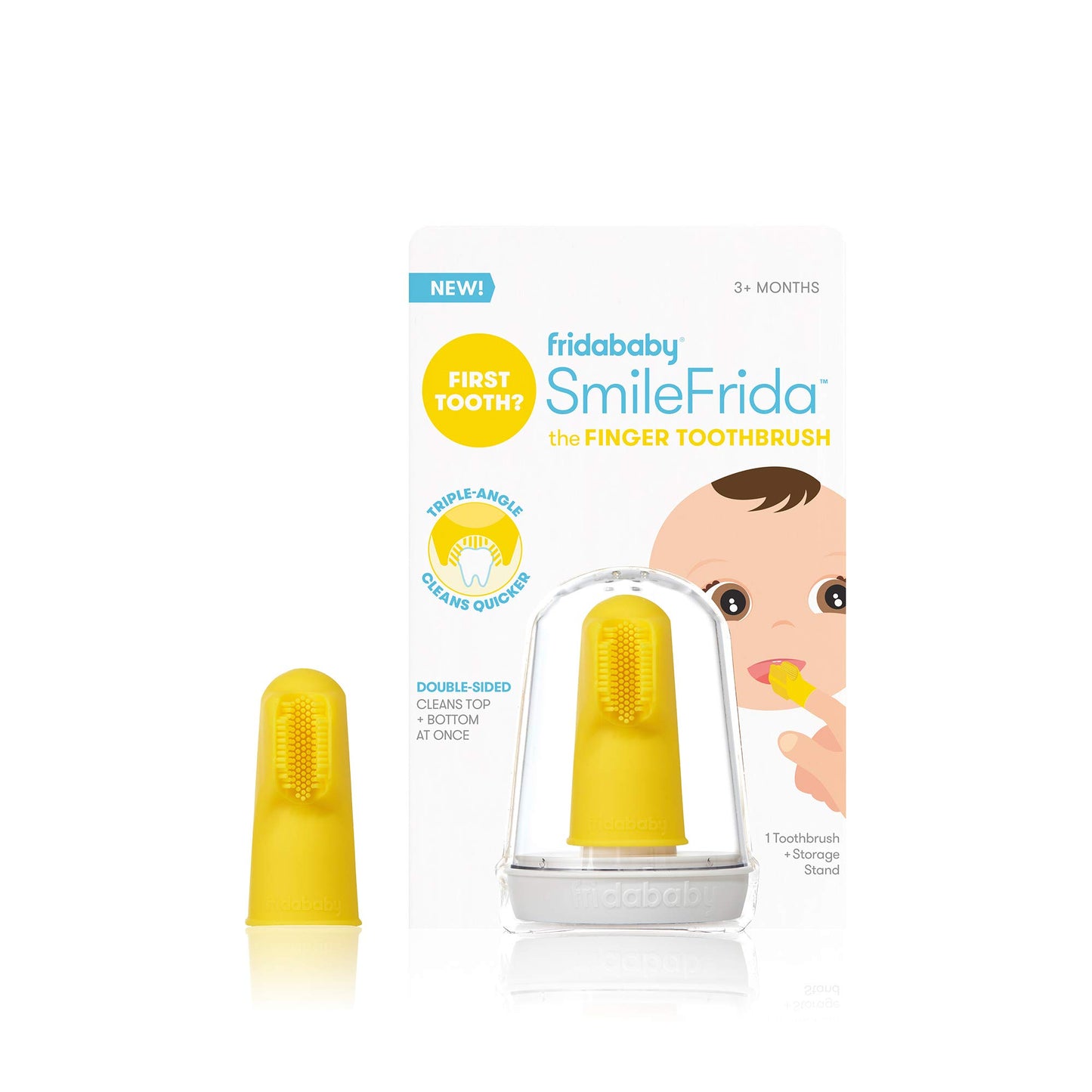 Frida Baby Grow-with-Me Baby Toothbrush Training Set | Infant to Toddler Toothbrush 0-12 months, Cleans All Sides at Once, Oral Care for Sensitive Gums | Yellow