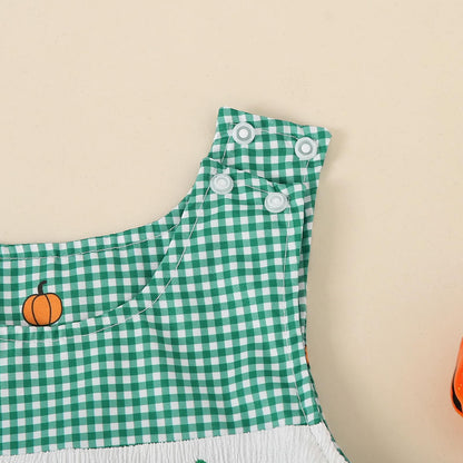 Baby Boy Summer Clothes Sleeveless Embroidery Dinosaur Striped Retro Romper Jumpsuit Smocked Shortall