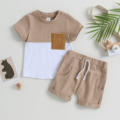 Karwuiio Toddler Baby Boy Summer Outfit Short Sleeve T-Shirt Tops Elastic Waist Shorts Set Baby Boys Clothes