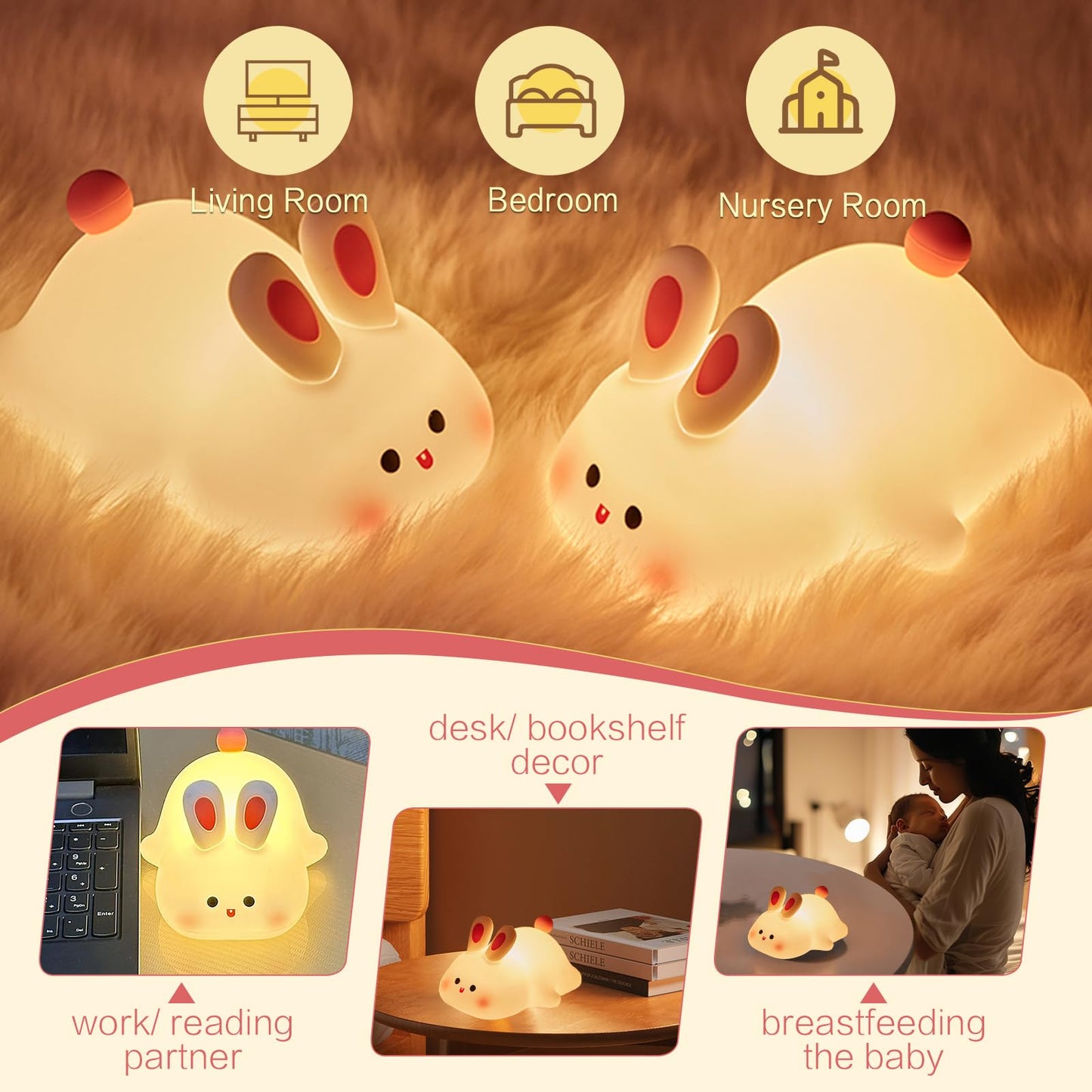 Sweet Heart Elephant Night Light, LED Squishy Novelty Animal Cute Lamp, Food Grade Silicone Nightlight, Dimmable Light Up Elephant Decor for Room College, Boys Girls White Elephant Gifts