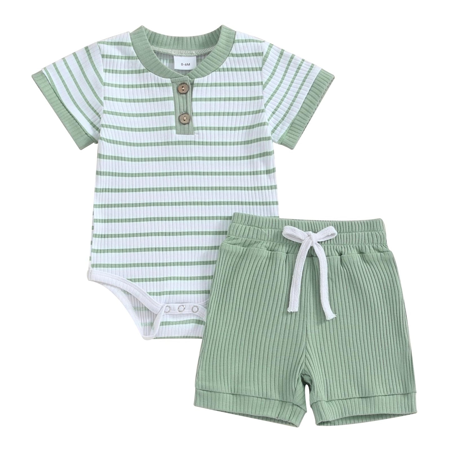 Newborn Baby Boy Girl Clothes 3 6 9 12 18 Months Ribbed Knit Short Sleeve Romper Shorts Set Infant Summer Outfits