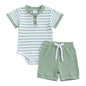 Newborn Baby Boy Girl Clothes 3 6 9 12 18 Months Ribbed Knit Short Sleeve Romper Shorts Set Infant Summer Outfits