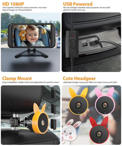 USB Baby Car Camera Plug-Play, 4.5" 1080P Easy Setup Backseat Camera with Flexible 360 Rotation, Clear Picture Rear Facing Car Seat Baby Monitor