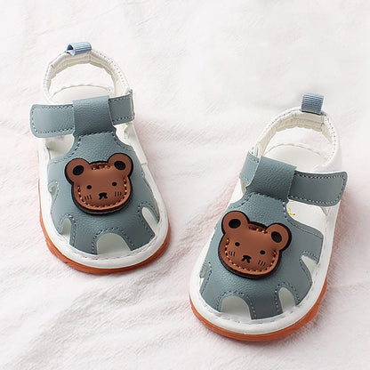Childrens Bear Leather Foam Sandals Baby Boys Girls Hook Loop Flat Wide Barefoot Shoes Summer Outdoor Casual Water Shoes