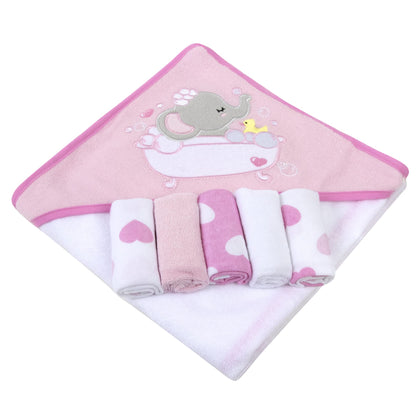 Baby Hooded Towel and Washcloth Set for Infants, Boys and Girls 6-12 Months (Mommy's Mermaid)