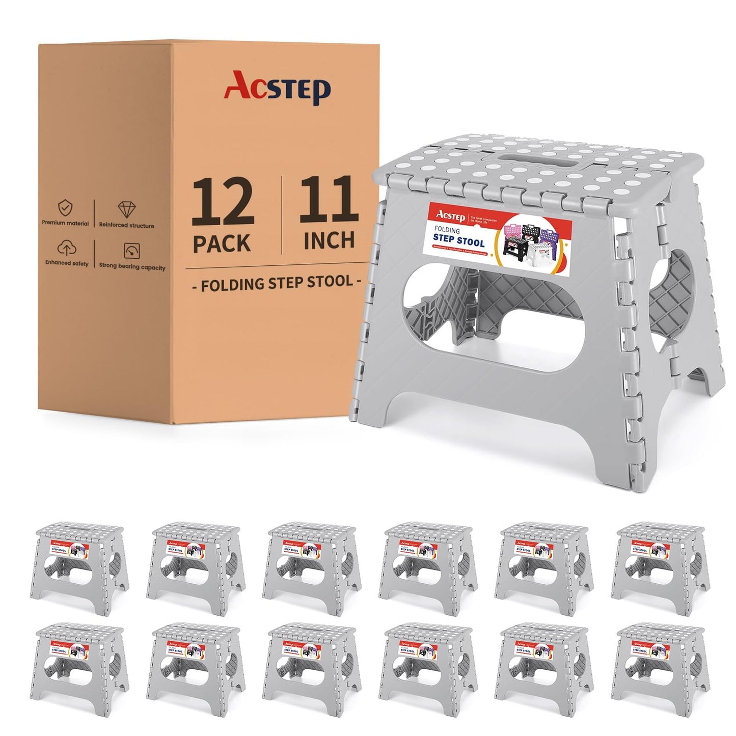 ACSTEP Folding Step Stool 9'' Tall Kids Step Stool Holds Up to 300 lb Plastic Foldable Step Stools for Kids Non-Slip Surface with Carry Handle Collapsible Stool for Home, Outdoor and Indoor(Black)