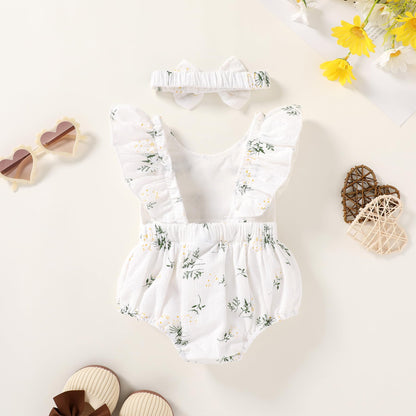 YOUNGER TREE Newborn Baby Girl Clothes Ruffle Sleeve Rompers Infant Backless Floral Jumpsuit Summer Outfits with Headband