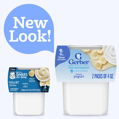 Gerber Baby Food, Yogurt Blends Snack, Banana, 2nd Foods, Baby Snacks, Baby Yogurt, Baby Food Stage 2, No Artificial Flavors or Sweeteners, No Preservatives, 4 oz Tubs (Pack of 2)