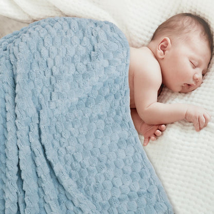 HOMRITAR Baby Blanket for Boys or Girls 3D Jacquard Fluffy Fuzzy Soft Warm Cozy Flannel Fleece Warm Blanket for Nursery, Stroller Toddler Bedding (30 x 40 Inch, Blue)