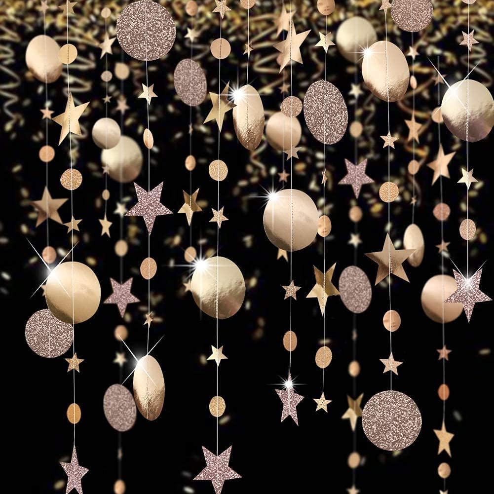 Decor365 Twinkle Star Garland Champagne Gold Party Decorations Stars Banner Ceiling Hanging Decor Streamer Backdrop for Birthday Baby Shower Christmas New Year Eve Starry Night Theme Party Supplies