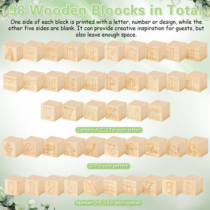 Marsui 136 Pcs Baby Shower Blocks to Decorate Game Kit Includes 98 Wooden Blocks, 36 Markers, 1 Game Sign, 1 Storage Box for Baby Shower Gender Reveal Activity Party Decorations(Pink Elephant)