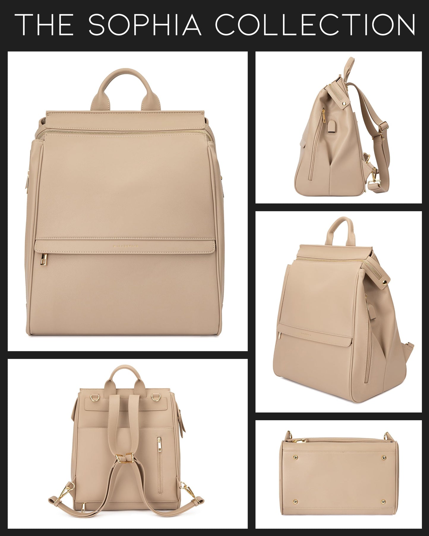 Leather Diaper Bag Backpack with USB Charging port, Changing Pad, Stroller Straps, and Bottle Holder (Brown Olivia)